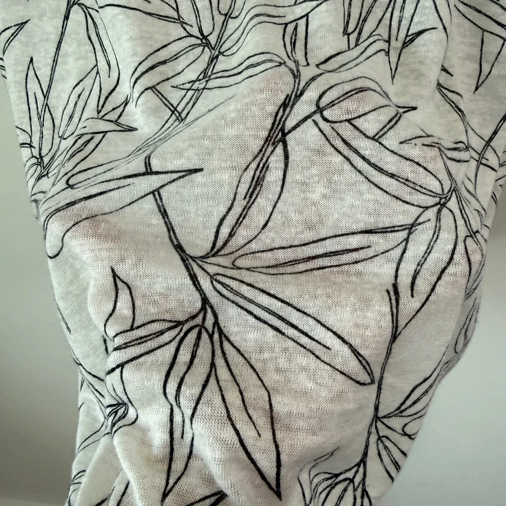 Cynthia Rowley 100% Linen Tropical Botanical Leaf Top Sz XL Neutral Short Sleeve